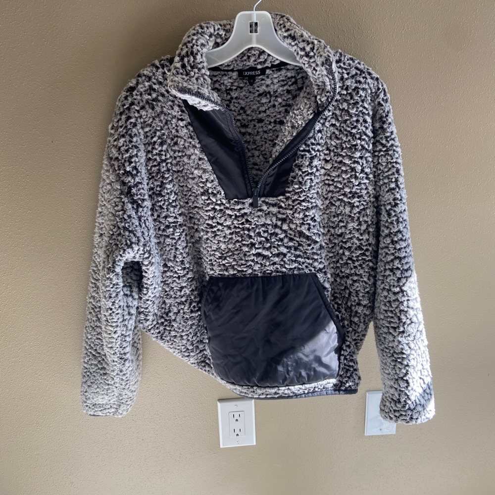 Express Grey Sherpa Quarter Zip